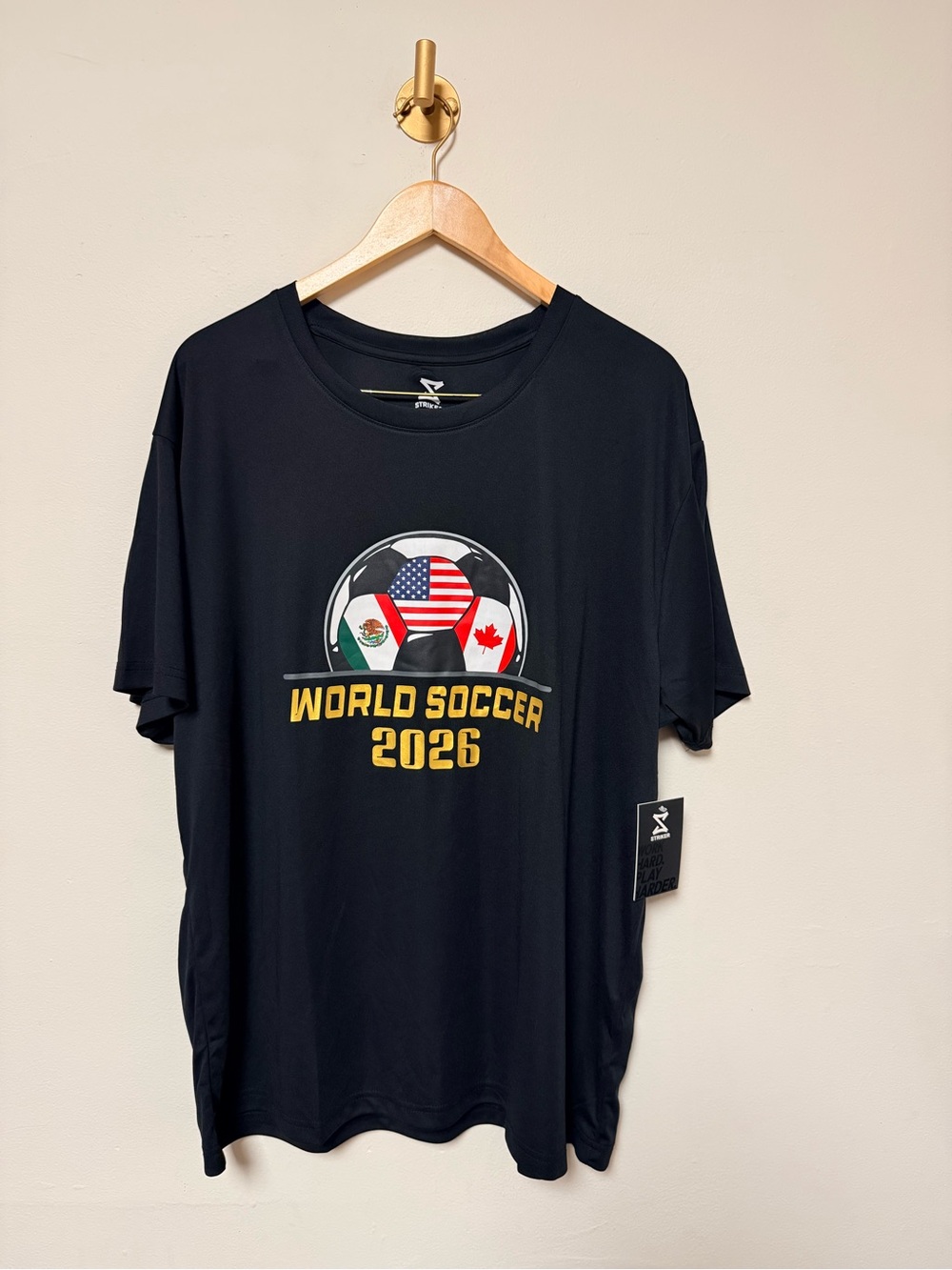 Striker 2XL Shirt Men's Black Short Sleeve 2026 World Soccer.